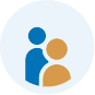 A blue and orange icon of two people